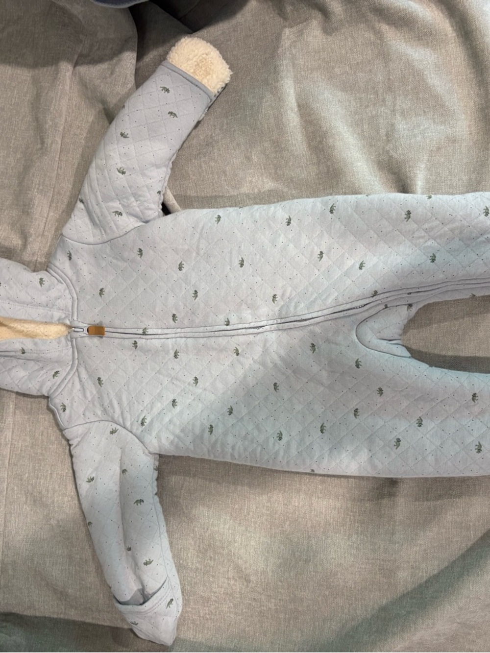 Carter's Light Blue Quilted Hooded Footed One-Piece